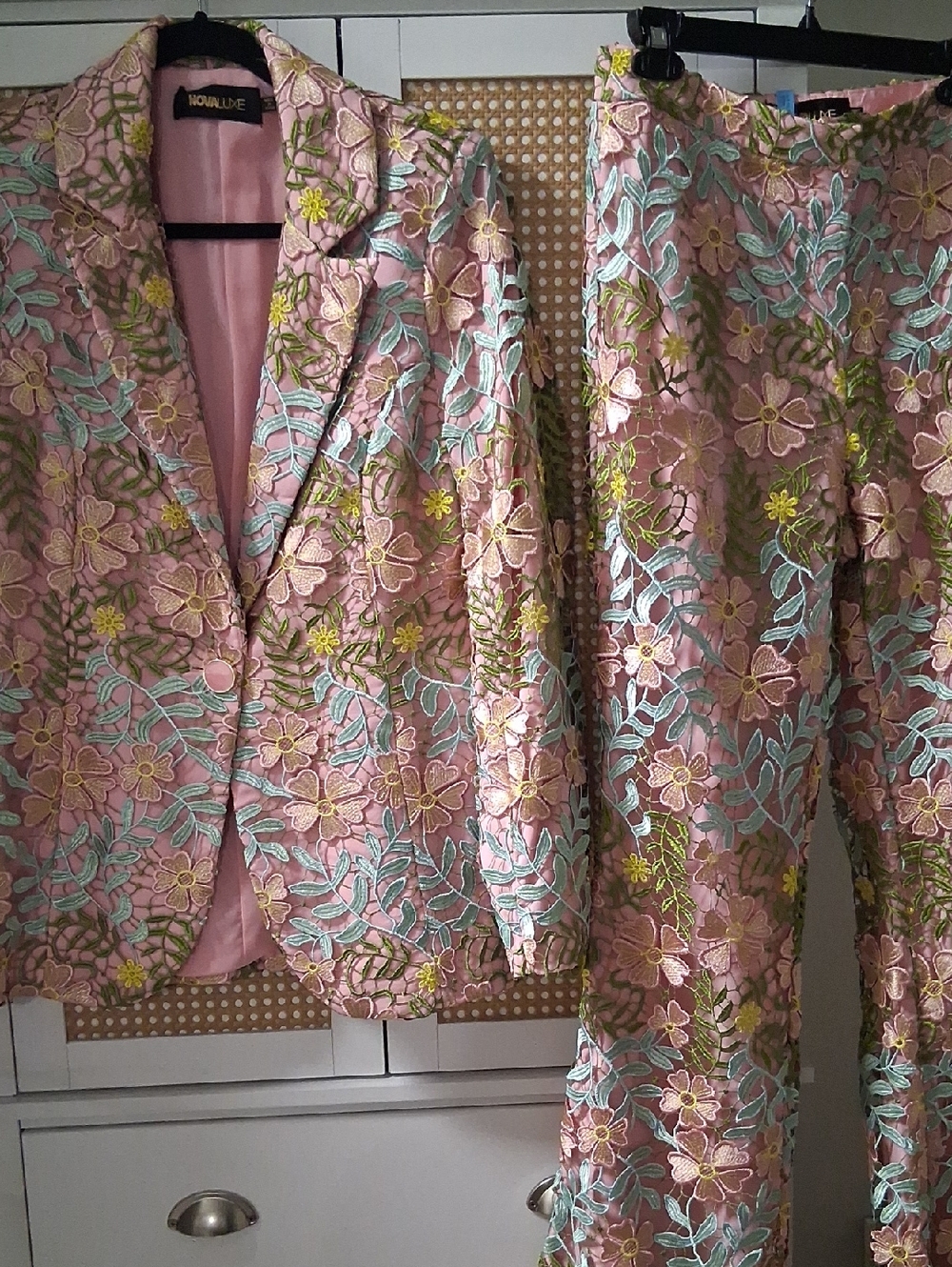 Fashion Nova Pink Floral Embroidered Pantsuit Set